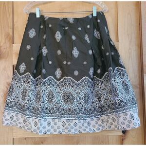 Charter Club 100% Cotton Brown White‎ Mini Skirt Sz 8 Petite Fully Lined Boho